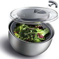COOK WITH COLOR Stainless Steel Salad Spinner - 5 Qt. Lettuce Washer And Vegetable Spinner Dryer for Easy Salad Prep - Non Slip Base with Pull Handle - Auto Stop Brake System, Stain and Odor Resistant