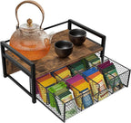Homode Tea Bag Organizer, Wood Tea Organizers and Storage Chest, Teabag Holder with Storage Drawer,Tea Station Chest Display Container Box for Countertop Kitchen, Rustic Brown