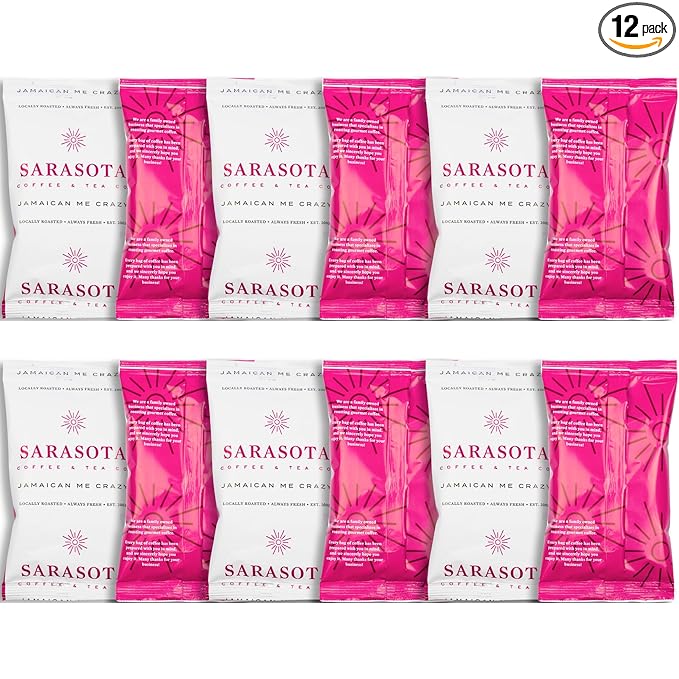 Coffee Packets – Gourmet Jamaican Me Crazy Flavored Medium Roast Ground Coffee, Low Acid Mold Free 2 oz Packs for 12 Cup Brewers, Pre-Measured Fractional Packs, 12 Count Box – Sarasota