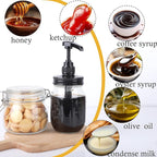 Glass Mason Syrup Sauce Bottle With Dispenser Pump 16 Oz Mason Jar Honey Coffee Syrup Condiment Ketchup Container Food Grade Airtight & Leak-Proof -2 set