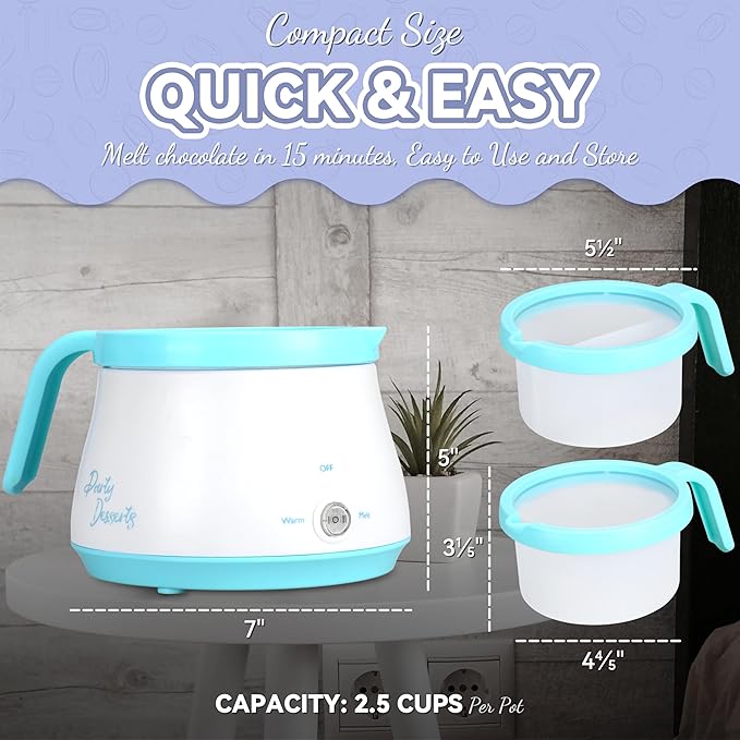 Candy and Chocolate Melting Pot with 2 Pots, Mini Electric Fondue Pot, Melts Candy Chocolate in a Couple of Minutes, Ideal for Cake Pops Cookies Cakes, 2.5 Cups, Aqua
