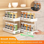 Pull Out Spice Rack Organizer for Cabinet, 2 Pack Slide Out Spice Racks Organizer, Spice Cabinet Organizers, Cabinet Size Need:12'' Highx11'' Deepx5'' Wide,Hold 10 Spice Jar Each Tier-2Tier, White