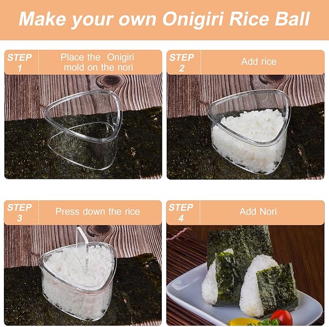 3PCS Clear Onigiri Rice Ball Mold Maker Kit, Musubi Press, Triangle Sushi Press for Kid Lunch Bento, Non-stick, BPA-Free