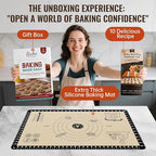 Silicone Baking Mat with 10 Recipes, Non Stick Silicone Pastry Mat, Kneading Dough Rolling Mat Silicone Mats for Baking Cookie, bread, Pizza, Surdough, Extra Thick Oven Mat & Dishwasher Safe