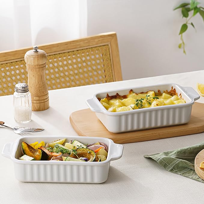 Small Casserole Dishes for Oven - 30 Oz Ceramic Baking Dish with Handles - 9x5 Rectangular Mini Bakeware for Lasagna, Au Gratin, Meal Prep - Portion Control & Personal Serving, Set of 2
