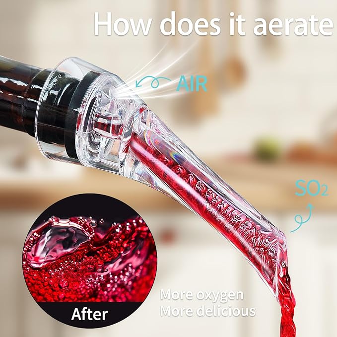 Wine Aerator Pourer Spout Rich Bubbles Decanter Spout Wine Air Aerator Improved Flavor Aerating Pourer Professional Quality Wine Pourer Aerator No-Drip Wine Accessories Gift for Wine Lover