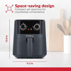 Holstein Housewares 4.4QT Air Fryer. Your All-in-One Culinary Solution. Air fry, roast, bake or grill. Adjustable temperature and time, Hot air technology and Dishwasher Safe, 1400W, Grey