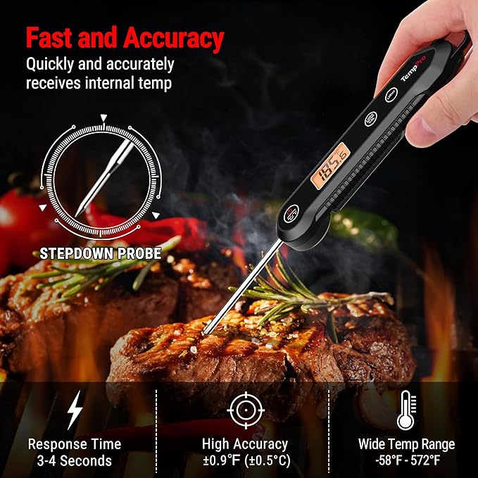 TempPro Digital Instant Read Meat Thermometer for Grilling Waterproof Kitchen Food Thermometer with Calibration Backlight Baking Bread Candy Thermometer Cooking Tools Utensils (Previously ThermoPro)