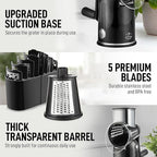 Zulay Kitchen Rotary Cheese Grater 5 Blade Cheese Shredder - Manual Hand Crank Cheese Grater With Reinforced Suction & 5 Interchangeable Drums - Easy to Use, Vegetable Chopper Round Mandoline Slicer