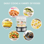 Elite Gourmet Maxi-Matic Electric Food Vegetable Steamer with BPA-Free 3 Tier Stackable, Nested Basket Trays, Auto Shut-off 60-min Timer, 800W, 9 Quart, Stainless Steel