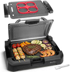 Baker’s Friend Indoor Searing Grill & Griddle, Electric Griddle with 2 in 1 Indoor Grill and Griddle Plate Indoor Grill with Removable Plate & Lid, Silicone Mold, Dishwasher Safe, Graphite