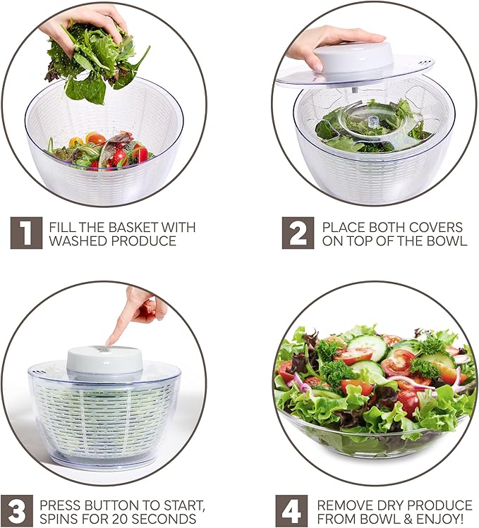 COOK WITH COLOR Electric Salad Spinner, Round 4.5L Capacity – Fast Drying & Easy Spin for Fresh Greens, Goat/Mink