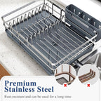 SNTD Dish Drying Rack for Kitchen Counter - Stainless Steel Dish Rack with Drainboard, Large Dish Drainer with Utensil Holder for Sink, Silver