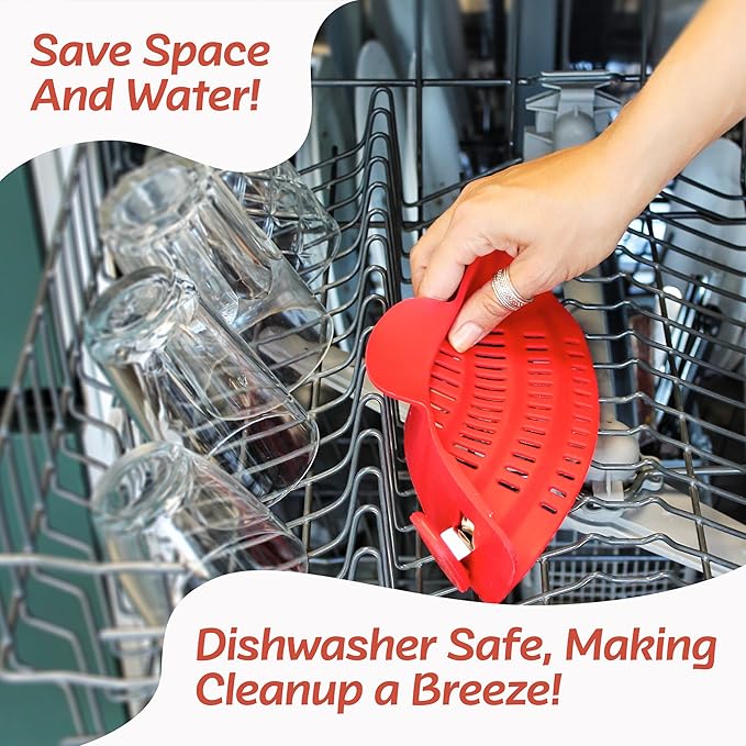 PERFECT PASTA PAL Clip-on Strainer for Pots - Silicone Pasta - Heat Resistant, Space Saving Colander for Kitchen - Dishwasher Safe Pot Strainer - Cooking Essentials and Home Must Haves