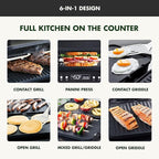 GreenPan 6-in-1 Multifunction Removable Plate Indoor Grill & Electric Griddle, Diamond Infused PFAS Free Ceramic Nonstick Reversible Plates, Opens Flat, Adjustable Temp, Panini Press, Black