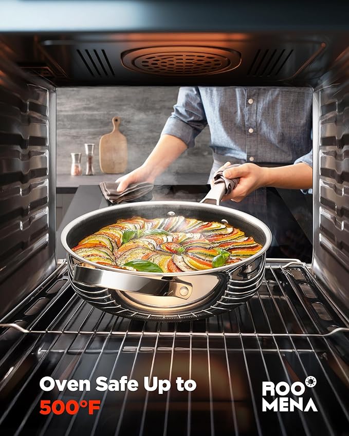 Nonstick Sauce Pan with Lid, Non-Toxic Tri-Ply Hybrid Ceramic Saucepan, 3.5 Quart Stainless Steel Pans, PFAS/PFOA/PTFE Free, Dishwasher & Oven Safe, Induction Compatible