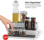Copco Non-Skid 3-Tier Spice Rack Organizer for Cabinet - 10 Inch Kitchen Pantry Organizer with Raised Rims, White and Gray Step Shelf for Spices, Cans, Jars - Easy Clean Storage Solution