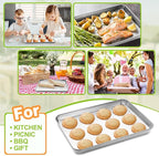CEKEE Stainless Steel Cookie Sheets for Baking, 2PCS Stainless Steel Baking Sheet, Size 12.59 x 9.84 x 1 Inch，Heavy Duty & Easy Clean Baking Pans Tray Set