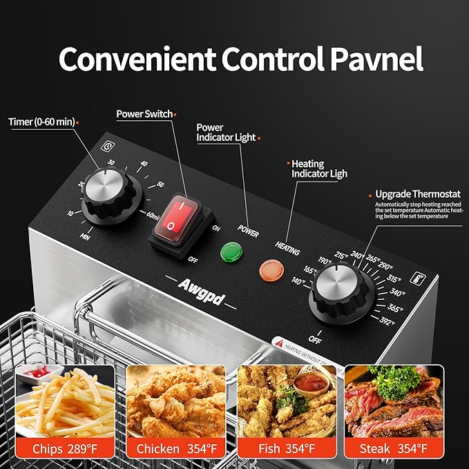 Electric Deep fryer Single Tank Deep Fryer with Basket Capacity 10L Electric Countertop Fryers with 60 Minute Timer for Home Kitchen and Restaurant