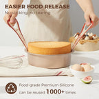 HONGBAKE 8 Inch Round Cake Pan Set for Baking with 2 Pcs Silicone Baking Sling Mats, Nonstick Circle Cake Pans Set of 2, 2.5" Deeper Layer Cake Tin for Oven, Cheesecake Mold, Huty Duty, Golden