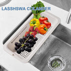 LASSHSWA Collapsible Colander for Kitchen, Over the Sink Strainer Basket for Kitchen, Fruit Pasta Food Strainer Expandable Plastic Colander BPA Free (Straw)