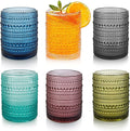HomeVogue 12oz Colored Hobnail Drinking Glasses Set of 6, Vintage Glassware Old Fashioned Beverage Glasses, Cocktail Glass Set, Kitchen Water Glasses Cup, for Beer, Smoothie, Juice
