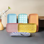 Selamica Ceramic Serving Platters, 12 Inch Serving Trays for Party Entertaining, Large Rectangular Serving Plates, Set of 6, Assorted Colors