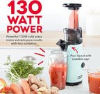 DASH Deluxe Compact Masticating Slow Juicer, Easy to Clean Cold Press Juicer with Brush, Pulp Measuring Cup, Frozen Attachment and Juice Recipe Guide - Aqua
