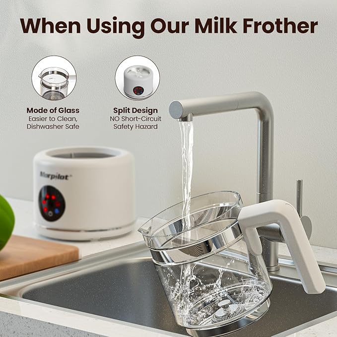 Large Electric Milk Frother and Steamer, 16.9oz/500ml Milk Steamer and Frother for Latte or Hot Chocolate, Dishwasher Safe, BPA Free, 6 Functions, Enjoy Perfect Milk Froth in 2 Min (White-Glass)