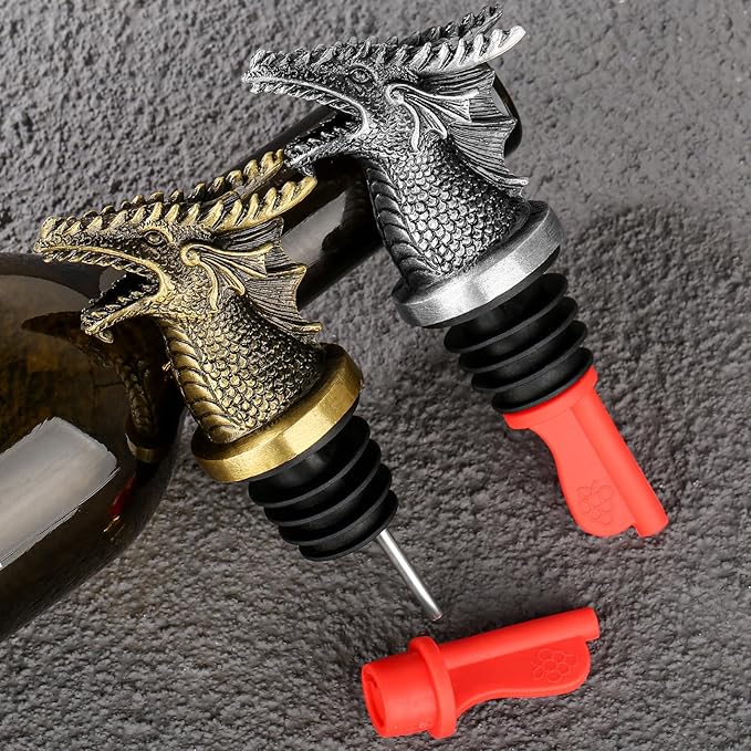 Dragon Head 2-In-1 Wine Bottle Pourer and Stopper, Dragon Gifts for Men Women Dragon Fans, Liquor Bottle Pourers Spout for Alcohol Spirits, Wine Accessories Gifts, Bronze