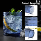 Moretoes Hobnail Drinking Glasses Set of 16, 12 Oz Highball Glasses & 10 Oz Cocktail Glasses, Clear Embossed Boho Glass Cups Kitchen Bar Tumbler Glassware Set for Whiskey, Beer, Juice, Milk (Blue)