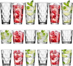 Melrose 18-Piece Family Drinking Glasses Set - Drinking Glassware Set with Highball Cooler, DOF (Double Old Fashioned), and Juice Glasses - 6 Each