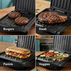 OVENTE 2-Serving Electric Indoor Grill & Panini Press with Easy Clean Non-Stick Plate Coating, Opens 180 Degrees, 8.15" x 7.4" Space Saving Design, 750W Contact Grill for Burgers & More, Black GP222B