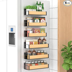 HuggieGems 6 Pack Magnetic Spice Storage Rack Organizer for Refrigerator and Oven, Wood Fridge Organizers and Storage