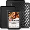 Nonstick Cookie Sheets for Baking with Cooling Rack Set of 4, 0.8mm Thick Heavy Duty Baking Sheets for Oven, Half/Quarter/Jelly Roll Pans Oven Trays, Baking Pan Set with Diamond Texture