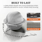 304 Stainless Steel Tea Strainers for Loose Tea Infuser Ball, Extra-Fine Mesh Tea Ball, Tea Holder Loose Leaf Tea Steeper, Tea Diffuser for Rooibos, Black Tea, Herbal & Spices (Large x 2)