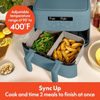 bella 4 Qt TriZone Air Fryer, EverGood™ Ceramic Nonstick Coating, Dual Basket Design w Removable Divider, Digital Touchscreen Control w 6 Preset Cooking Options, 1200 Watt, 3lb Capacity, Surf