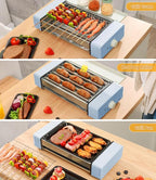 3-in-1 Electric Grill with Hot Dog Roller, Portable Indoor Outdoor BBQ Grill, Griddle and Sausage Roller Machine with Removable Non-Stick Plate & Drip Tray, for Tailgate, Camping, RV, Home Kitchen