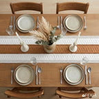 FEXIA Boho Table Runner with Tassels 12x72 Inches for Home Decor Farmhouse Rustic Macrame Hollow-Out Table Decoration for Living Room and Dining Room, Reddish Brown