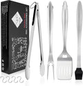 Grilling Accessories, HaSteeL 18in BBQ Grill Accessories Set of 4, Stainless Steel Grilling Tools for Outdoor Barbecue Camping, Heavy Duty Grill Spatula, Tong, Fork, Basting Brush, Gifts for Men