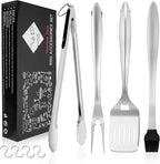 Grilling Accessories, HaSteeL 18in BBQ Grill Accessories Set of 4, Stainless Steel Grilling Tools for Outdoor Barbecue Camping, Heavy Duty Grill Spatula, Tong, Fork, Basting Brush, Gifts for Men