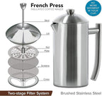 Frieling Coffee Press Stainless Steel French Press Coffee Maker - 44 oz, Brushed Stainless Steel - Double-Walled Insulated Zero Sediment Filter - For Home & Camping
