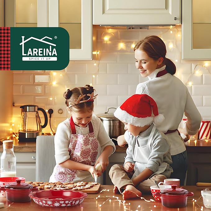 Lareina Large Ceramic Casserole Dish with Lid, 4.0 Quart Covered Rectangular Stoneware Baking Dishes for Oven, Deep 9x13 Inch Lasagna Pans for Baking and Serving, Perfect for Christmas gifts, Red