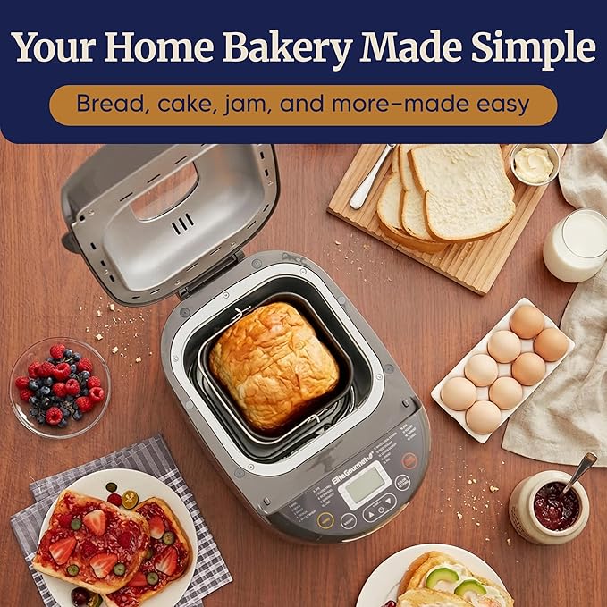 Elite Gourmet EBM8103SS Programmable Bread Maker Machine, 3 Loaf Sizes, 19 Menu Functions Gluten Free White Wheat Rye French and more, 2 Lb, Stainless Steel