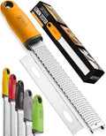 Orblue Lemon Zester & Cheese Grater - Premium Citrus Zester, Kitchen Grater for Parmesan, Chocolate, Fruits, Vegetables, Ginger, Garlic, Nutmeg - Stainless Steel Blades with Protective Cover, Orange