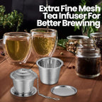 Zopeal 9 Pcs Tea Infuser Stainless Steel Strainer with Extended Chain Hook and Saucer Loose Leaf Steeper Fine Mesh Ball Tea Filter for Brew Spices Seasonings Fits Cup Mug Bottle (3 Sizes)