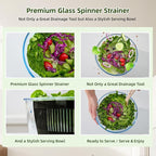 Large 5.2 Qt Glass Salad Spinner Vegetable Dryer with Drain Microwave Safe Dishwasher Safe with Transparent Lid Crank Handle Quick Spin Greens Washer for Lettuce Herbs Fruits (black)