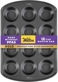Wilton Gold Non-Stick Bakeware Muffin Pan - Baking Pan for Muffins & Cupcakes - Made Without PFAS, Dent Resistant & Dishwasher Friendly - Offers Even Heat Distribution - 10.5 x 15 x 2 Inches, 12 Cup