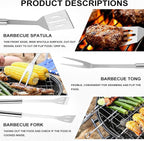 BBQ Grill Tool Set, 7 Pcs Stainless Steel Barbeque Grilling Tool Set, Includes a Spatula/Fork/Pair of Tongs, and 4 Corn skewers, BBQ Tools for Backyard Outdoor Kitchen
