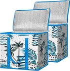 BALEINE 2Pk Insulated Reusable Grocery Bags, Collapsible Cooler Bag for Groceries, Heavy Duty Large Insulated Bag (16''x9''x13'', Island Breeze)